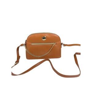 Kendall + Kylie Dome Crossbody Bag Cognac Brown Gold Accents Charm Small NWOT